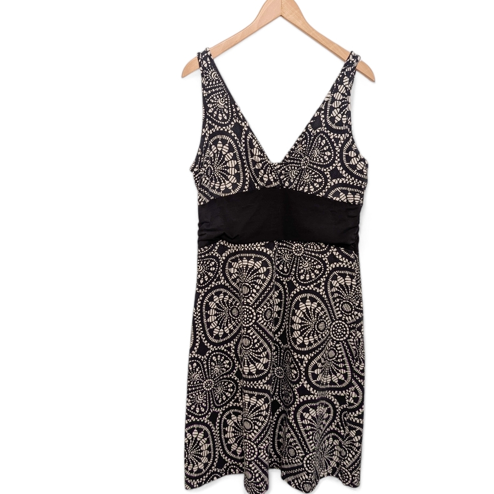 PATAGONIA Fit Flair Margot Dress Black White Geometric Mosaic Print Knit New - Picture 2 of 15